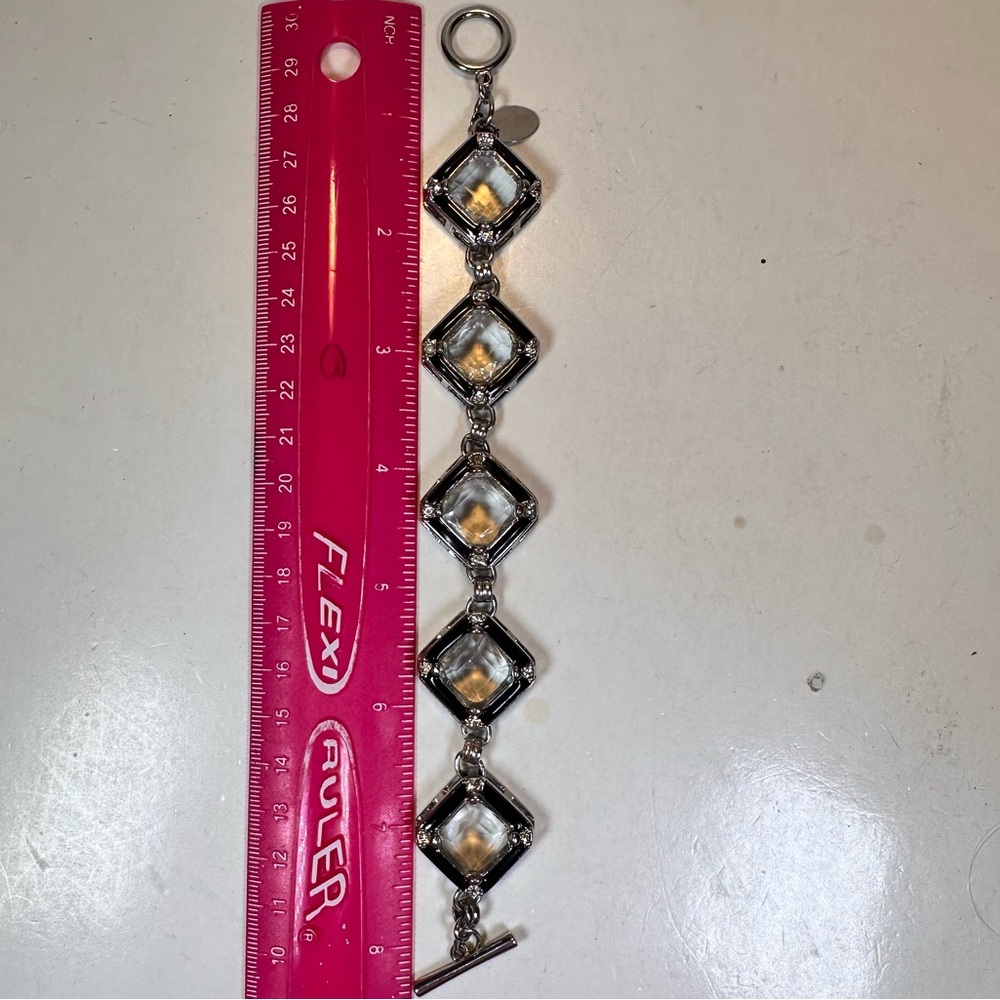 White House Black Market silver tone with black & clear rhinestones toggle clasp - Picture 4 of 5